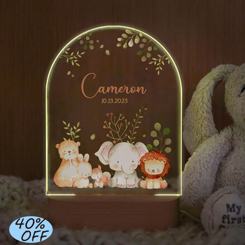 Baby Nursery Boy - Aangepaste naam baby nachtlampje gepersonaliseerde cartoon