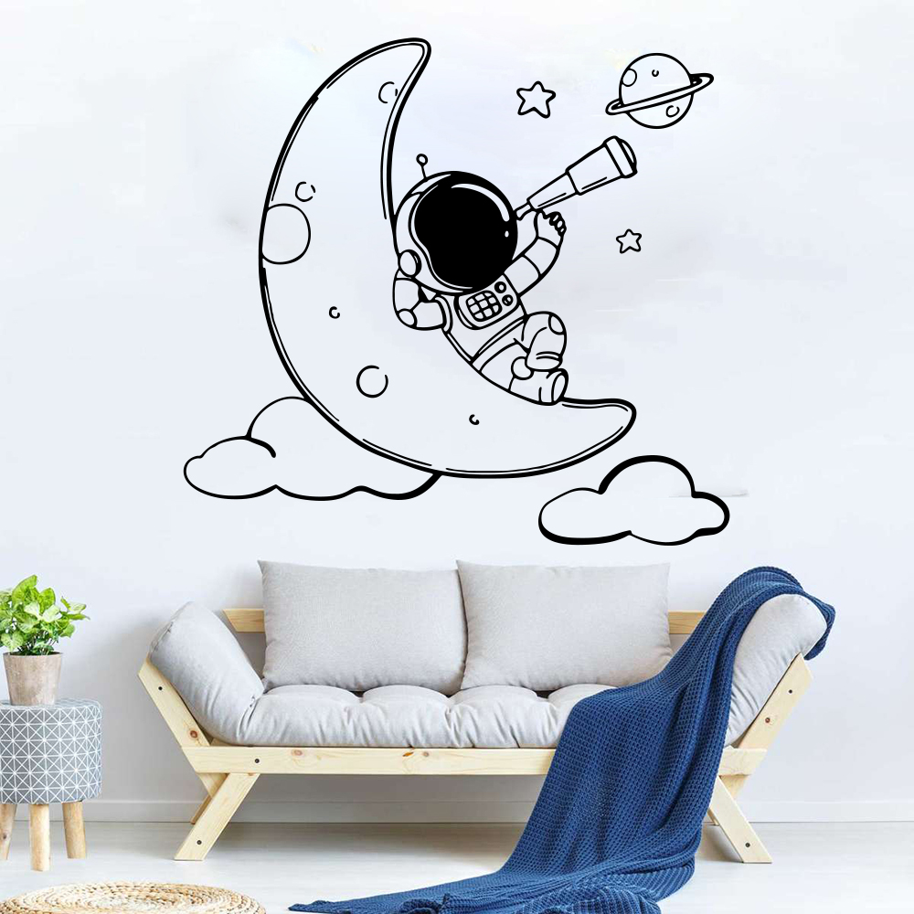 Baby Nursery Panelling - Cartoon Astronaut Op De Maan Muurtattoo