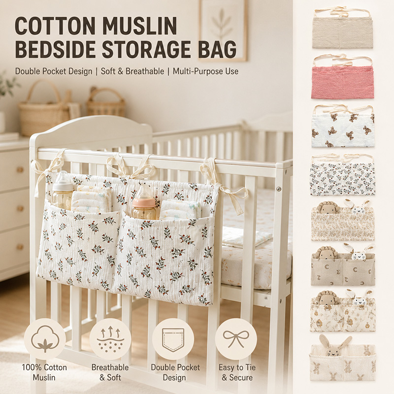 Baby Nursery Organization Ideas - Muslin babybed organizer, katoenen opbergzak voor