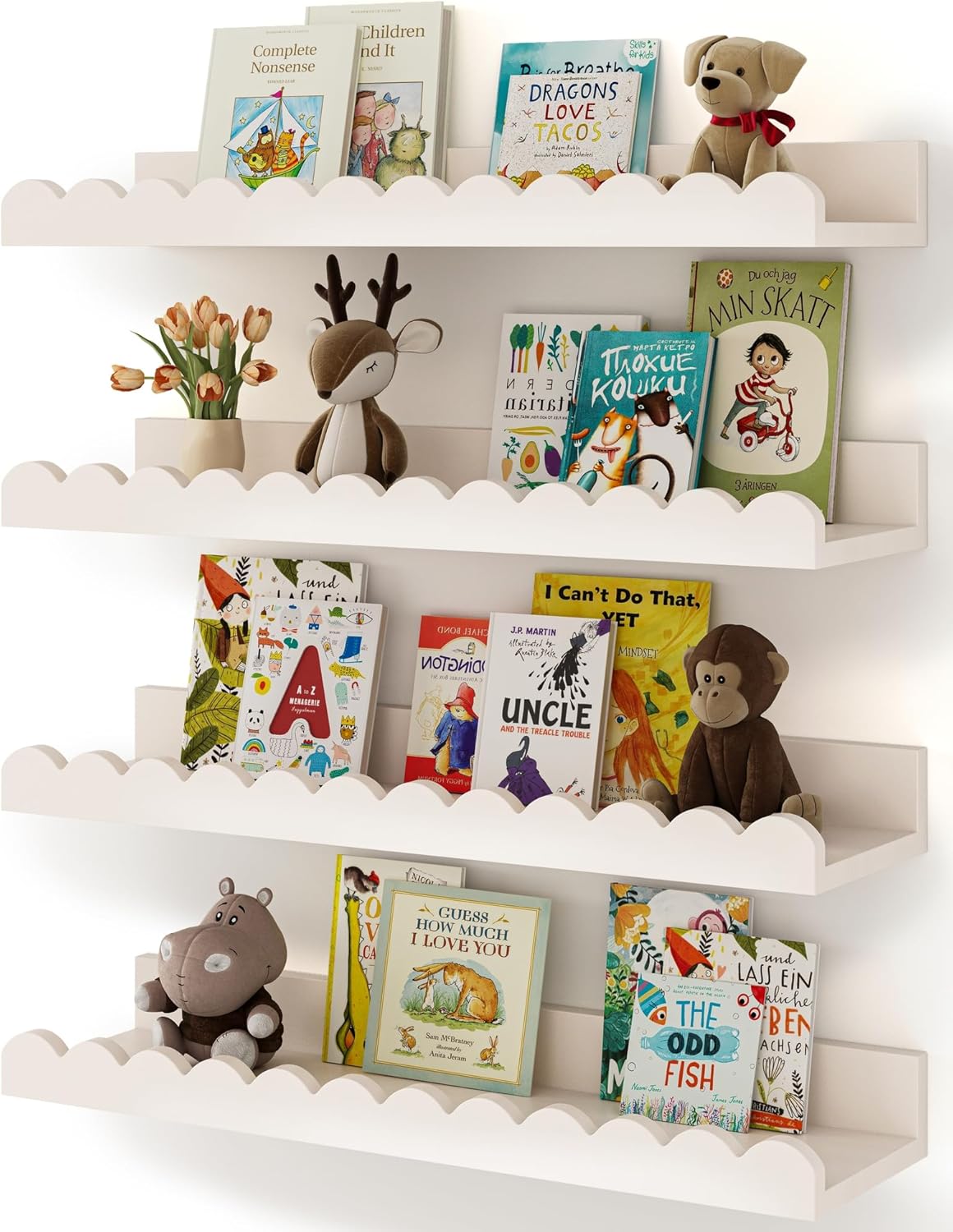 Baby Nursery Bookshelf - Set van 4 witte, golvende zwevende
