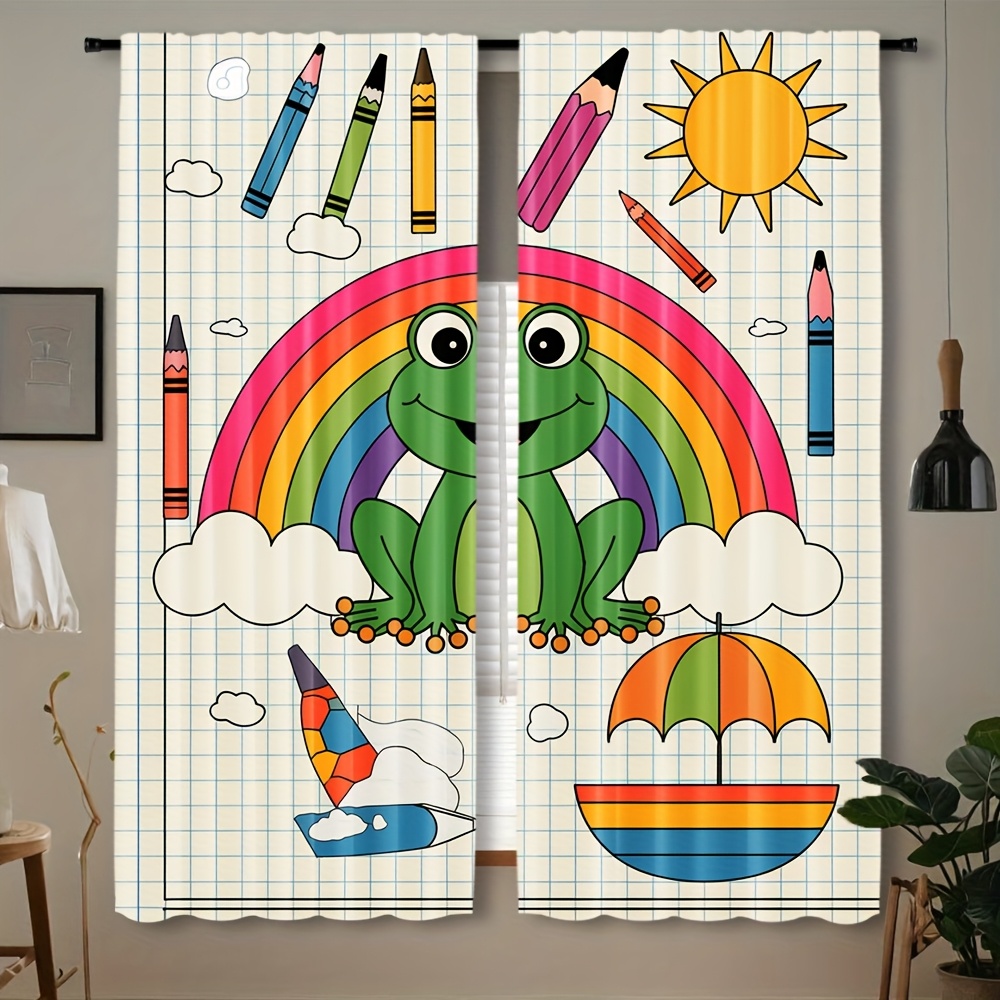 Baby Nursery Themes Boy - Leuke regenboogkikker gordijn raamdecoratie cartoon kinderkamer
