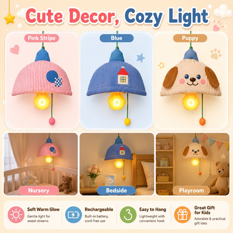 Baby Nursery Light Shade - Oplaadbaar hangend nachtlampje met stoffen kap