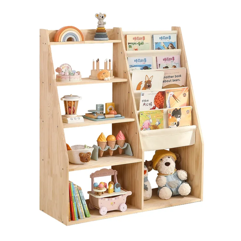 Baby Nursery Bookshelf - Massief houten kinderboekenplank speelgoedopbergrek 2-in-1 leesorganizer