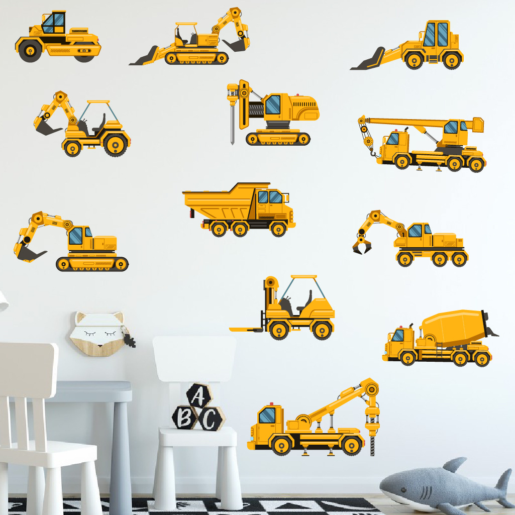 Baby Nursery Wall Stickers - Cartoon graafmachine techniek auto muursticker zelfklevende