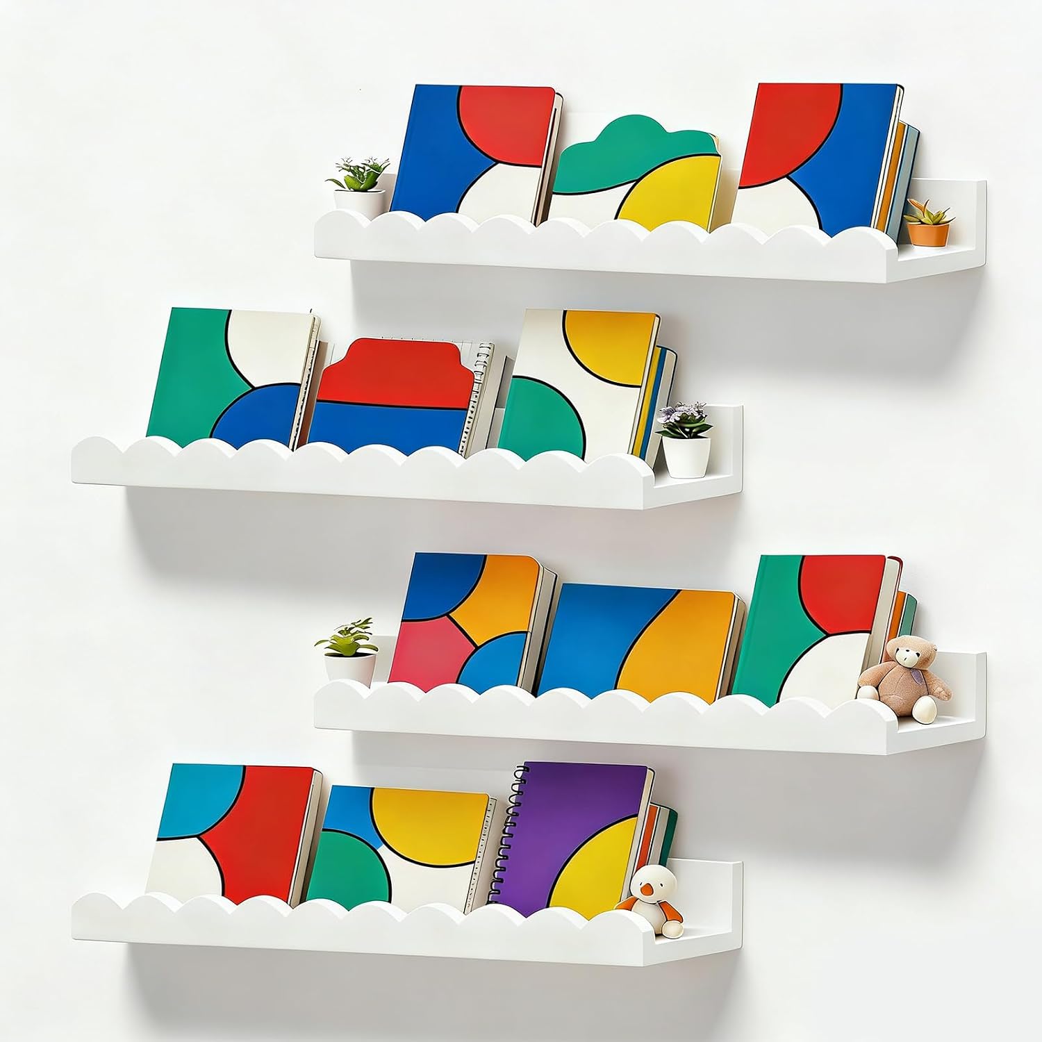 Baby Nursery Bookshelf - Set van 4 witte, golvend gevormde
