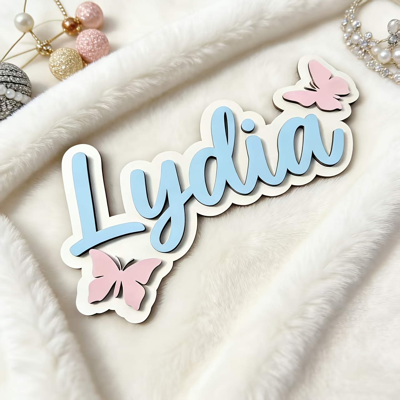 Baby Nursery Baby - Gepersonaliseerde blauwe en roze vlinder naamkamerbord,