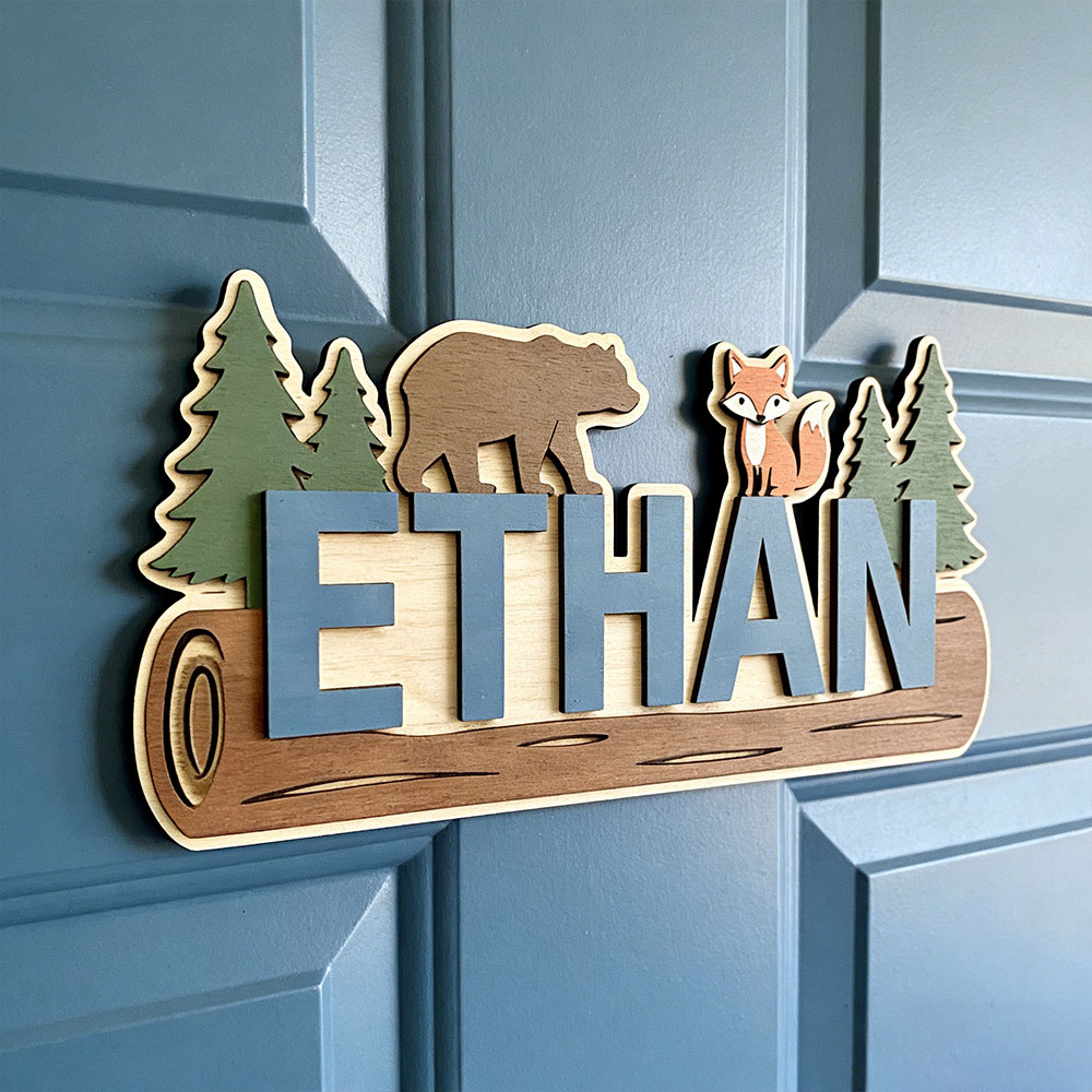Baby Nursery Baby - Bosdieren gepersonaliseerd houten bord met naam,