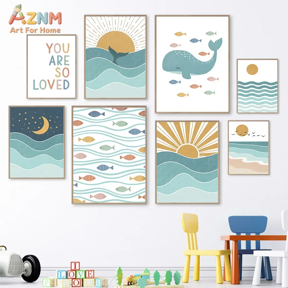 Baby Nursery Boy - AZNM Boho Oceaan Canvas Wanddecoratie Schattige