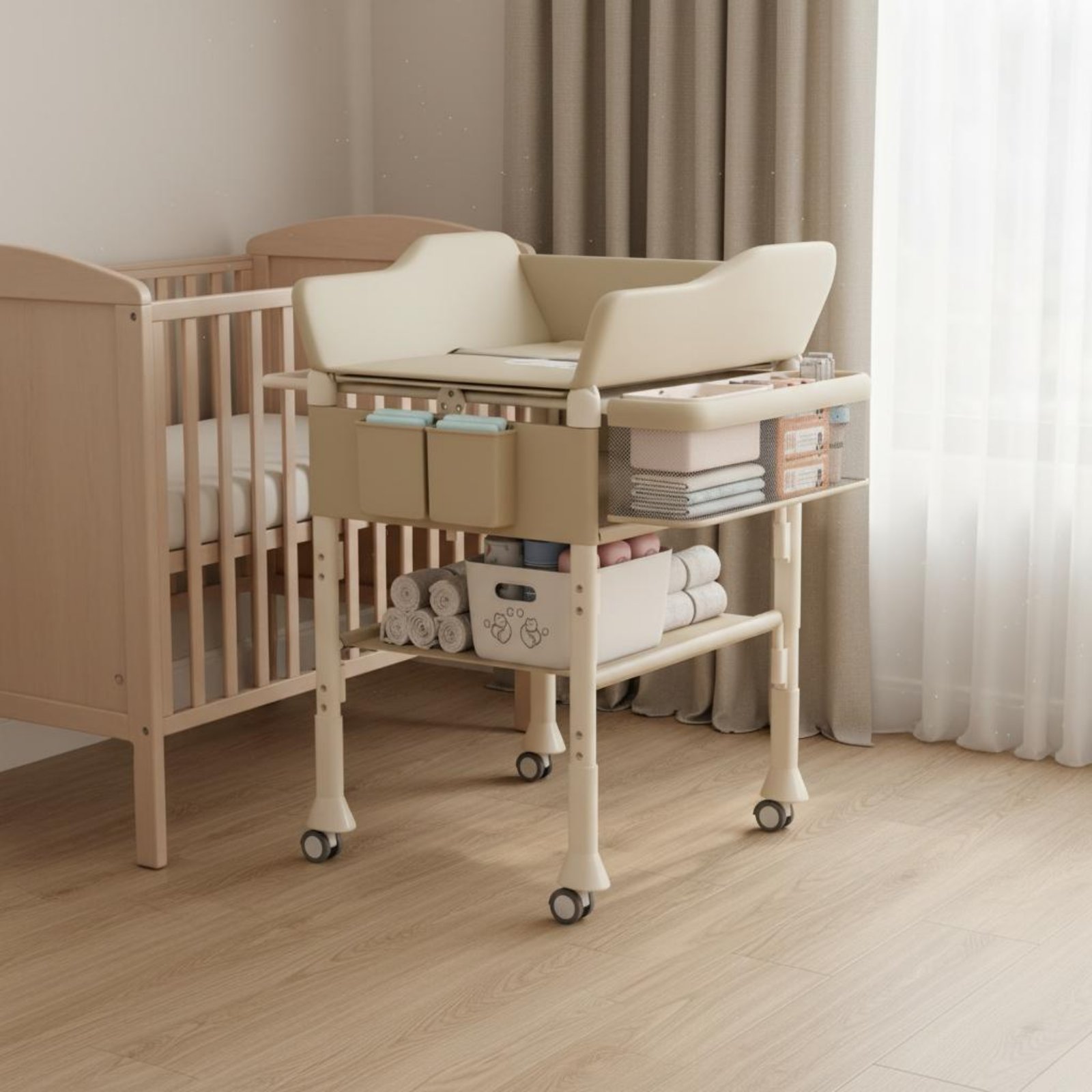 Baby Nursery Table - Babybad en verschoningskussen combinatie 2-in-1, hoogteverstelbaar,