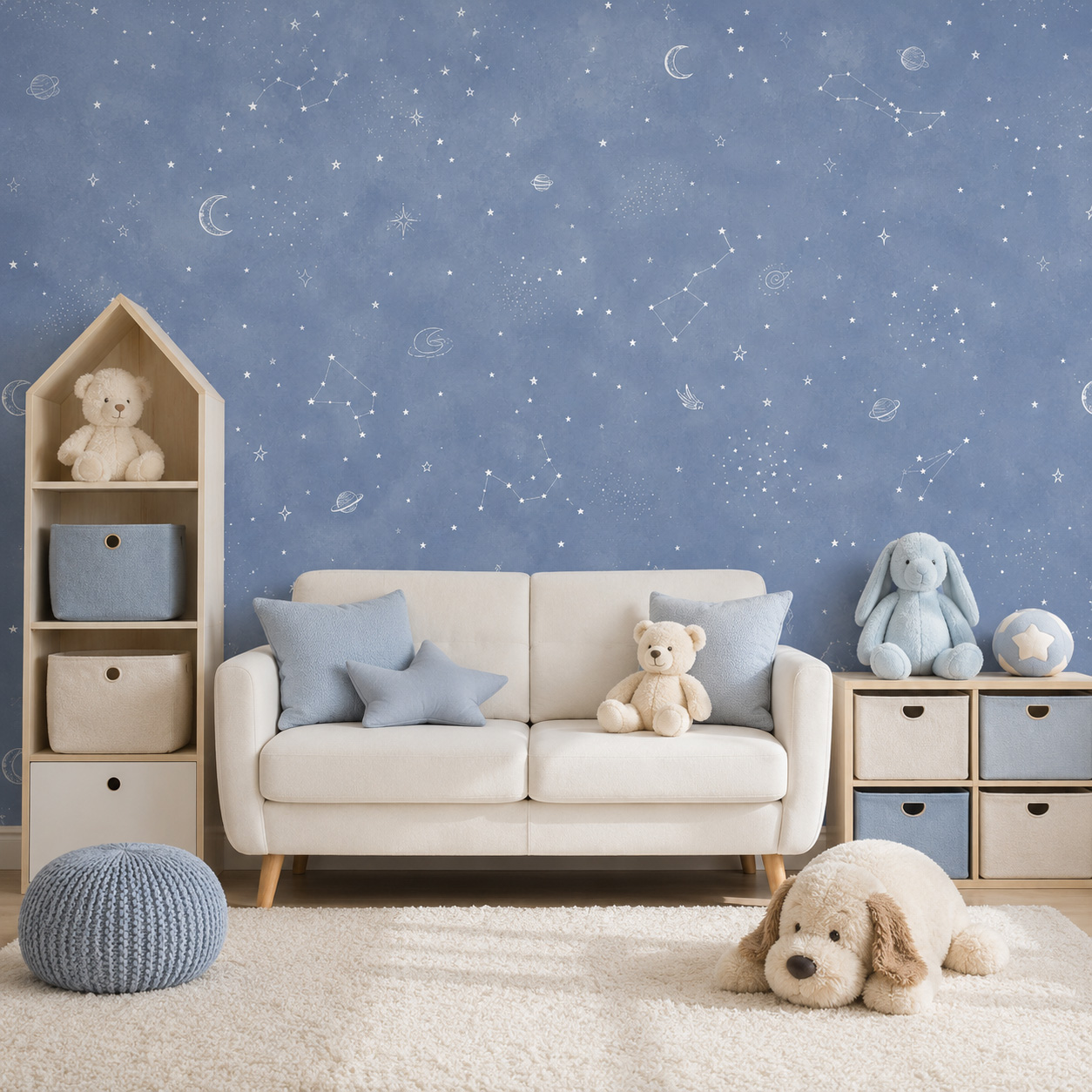 Baby Nursery Peel And Stick Wallpaper - Blauwe Sterrenhemel Zelfklevend Behang Kinderkamer Muurschildering
