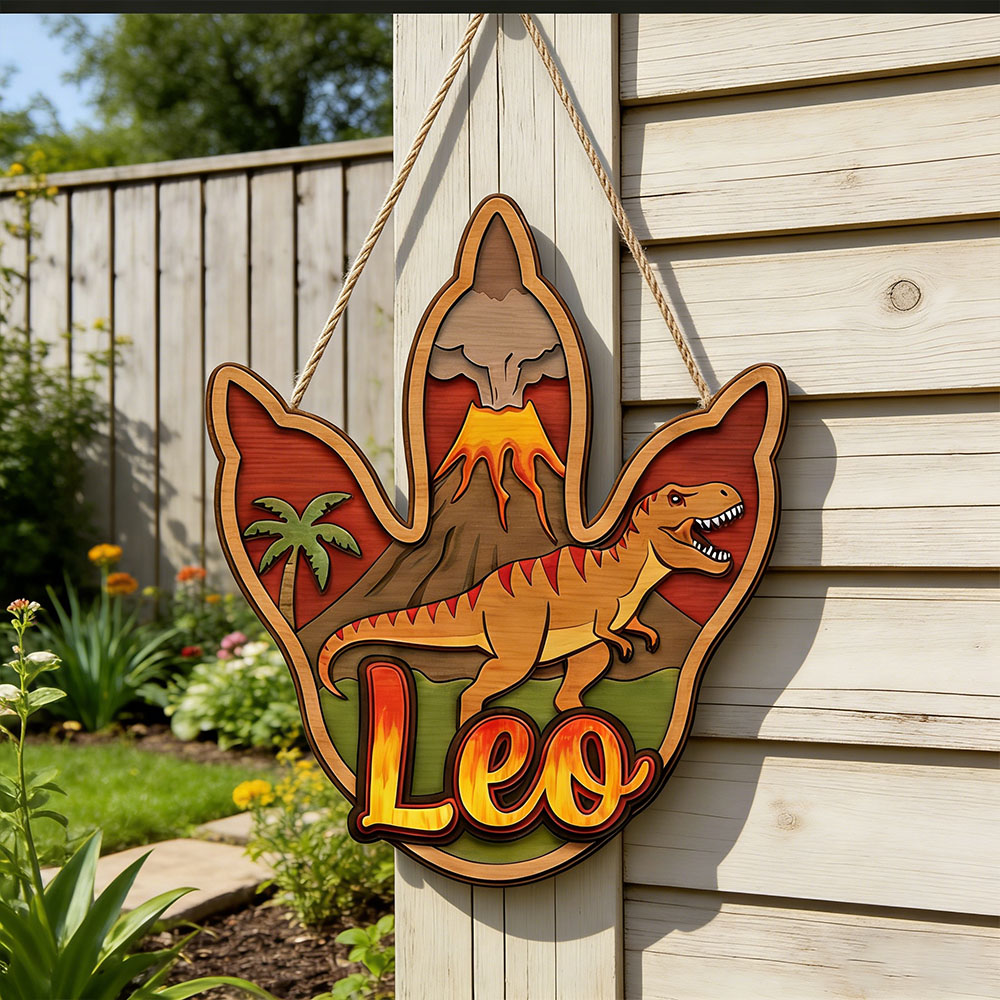 Baby Nursery Boy - Gepersonaliseerde 3D T-Rex dinosaurusnaam houten hangende