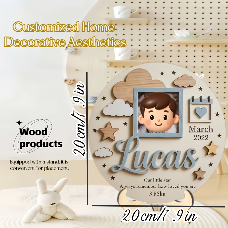 Baby Nursery Baby - Gepersonaliseerde baby fotolijst, houten geboortebord op