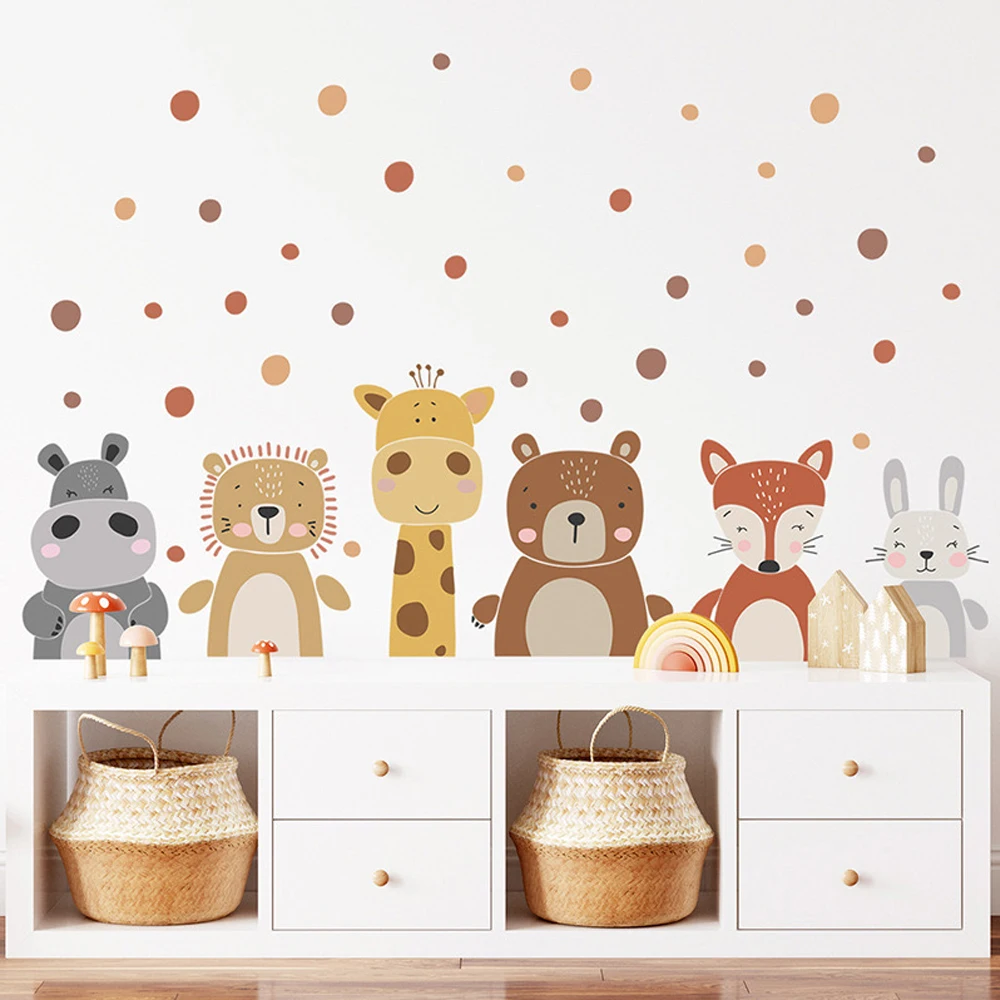 Baby Nursery Peel And Stick Wallpaper - Boho schattige giraffe beer dieren stippen