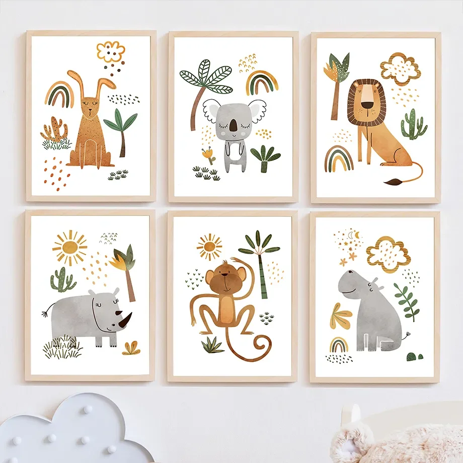 Baby Nursery Jungle Animals - Jungle dieren leeuw olifant giraffe neushoorn