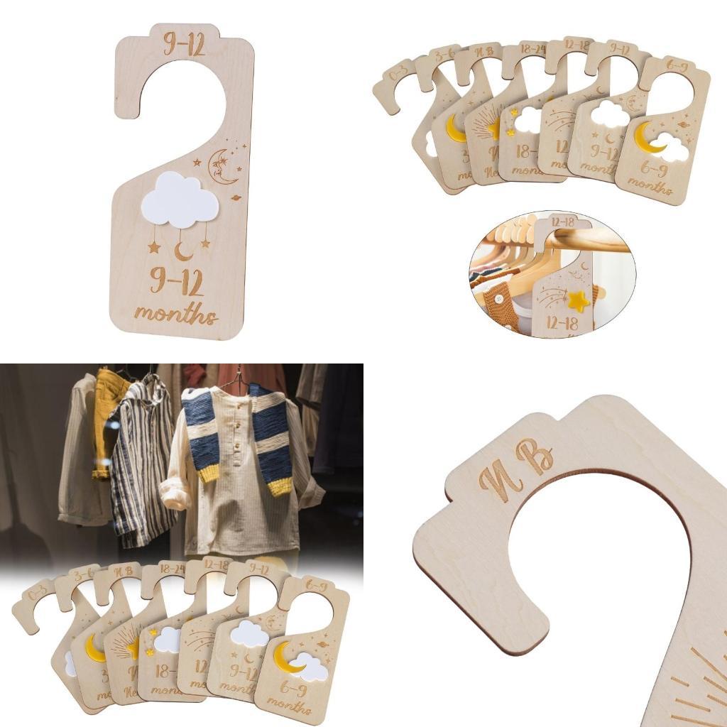 Baby Nursery Wardrobe - Set 7 houten babyhangerverdelers Kinderkledingscheiders Kledingorganisatiepartitie