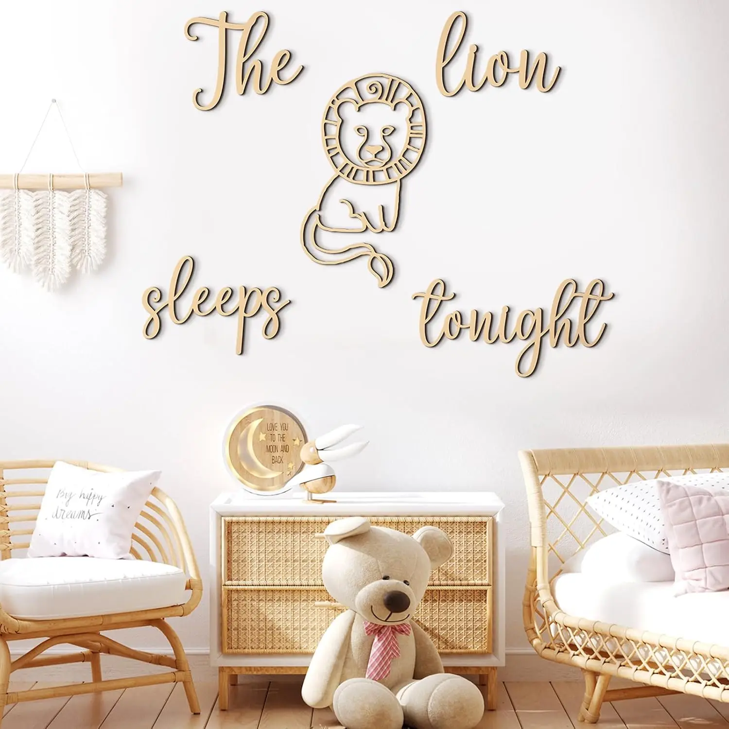 Baby Nursery Jungle Theme - De leeuw slaapt vanavond houten wanddecoratie