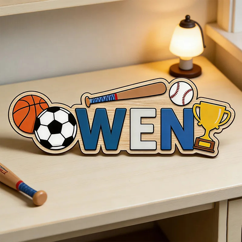 Baby Nursery Themes Boy - Sportbal trofee thema houten bord met