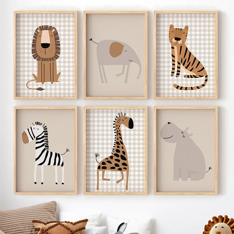 Baby Nursery Jungle Animals - 1PC Frameloze Leeuw Tijger Olifant Giraffe