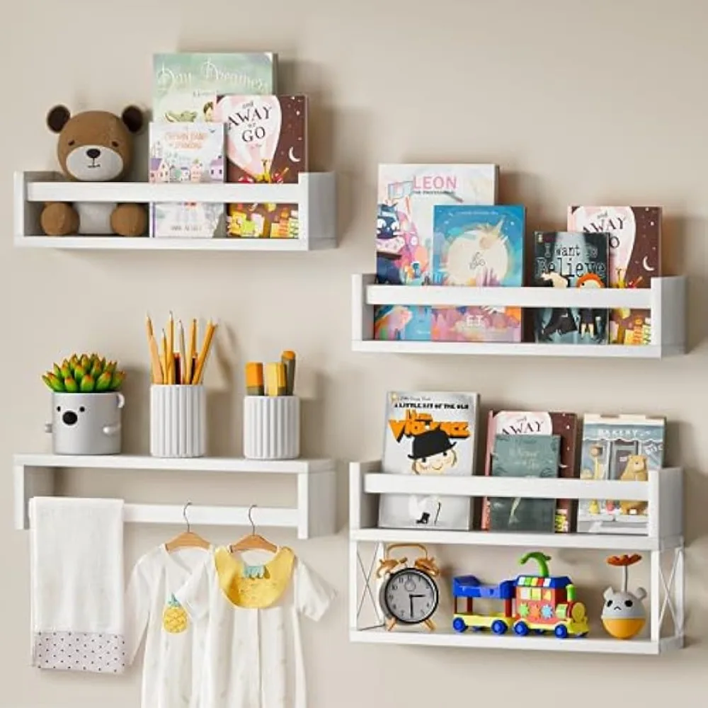 Baby Nursery Bookshelf - QimCoor kinderkamer boekenplanken set van 4+1,