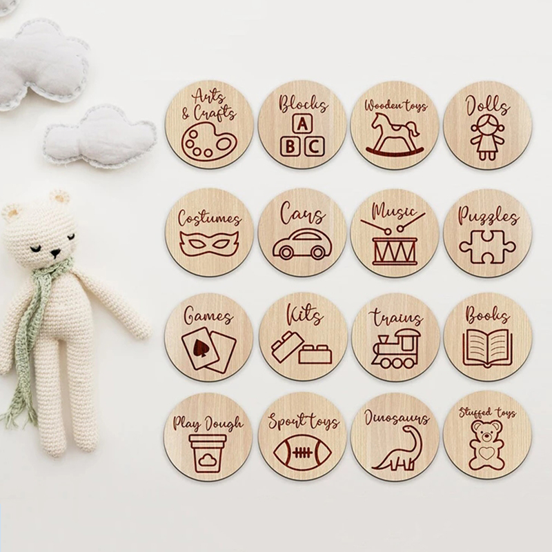 Baby Nursery Items - Houten opberglabels kinderkamerdecoratie opbergetiketten met illustraties