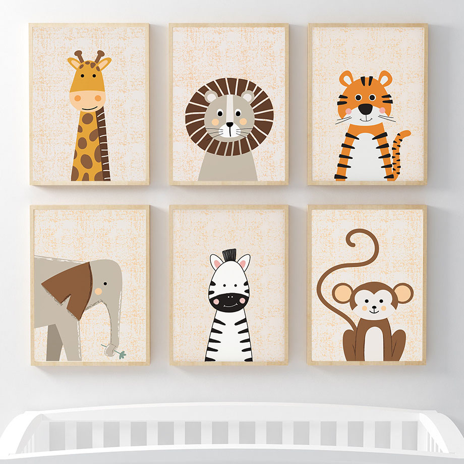 Baby Nursery Jungle Animals - Leeuw Giraffe Olifant Zebra Aap Kinderkamer