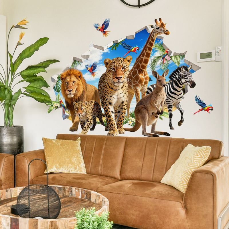 Baby Nursery Jungle Animals - Grote jungle dieren tropische bladeren muurstickers