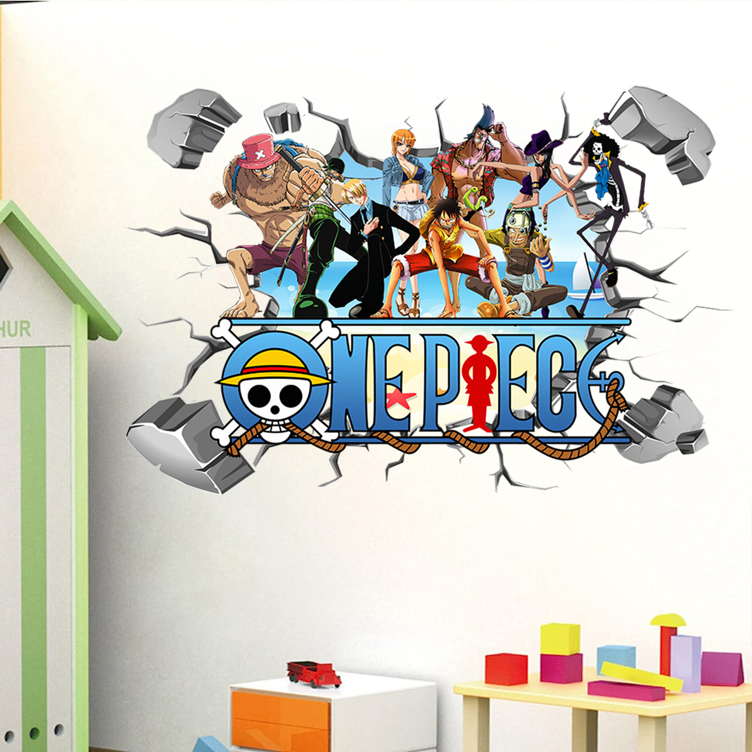 Baby Nursery Vinyl - Cartoon One Piece Luffy 3D-muurstickers voor