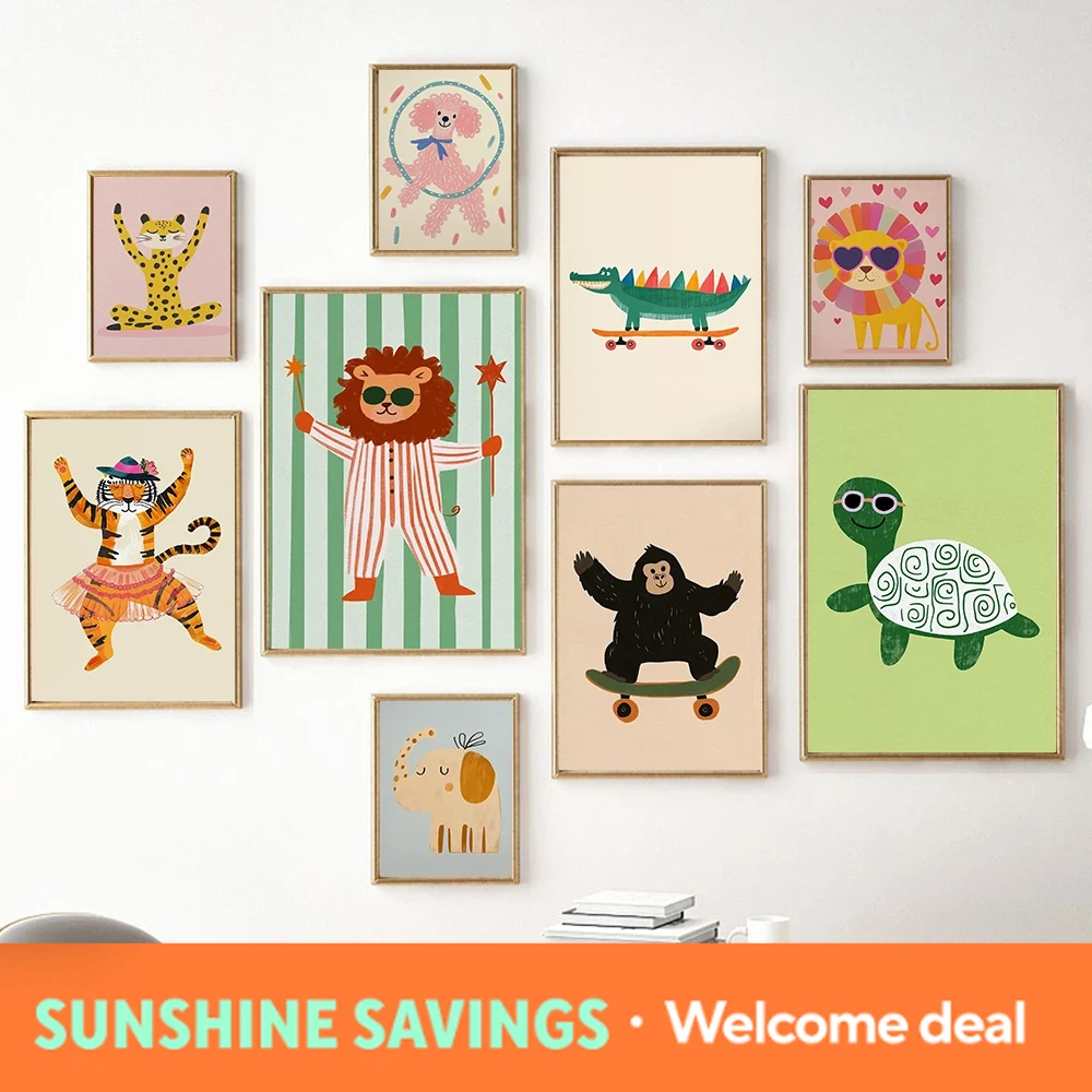 Baby Nursery Jungle Animals - Yoga Luipaard Olifant Leeuw Wanddecoratie Kinderkamer