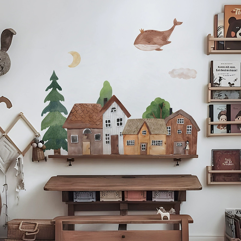 Baby Nursery Wall Stickers - Stof Cartoon Forest Vintage Stadsmuur PVC
