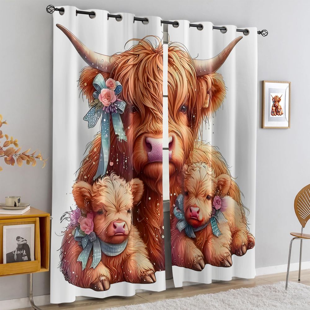 Baby Nursery Light Shade - Leuke Highland Cow Print Gordijnen Baby