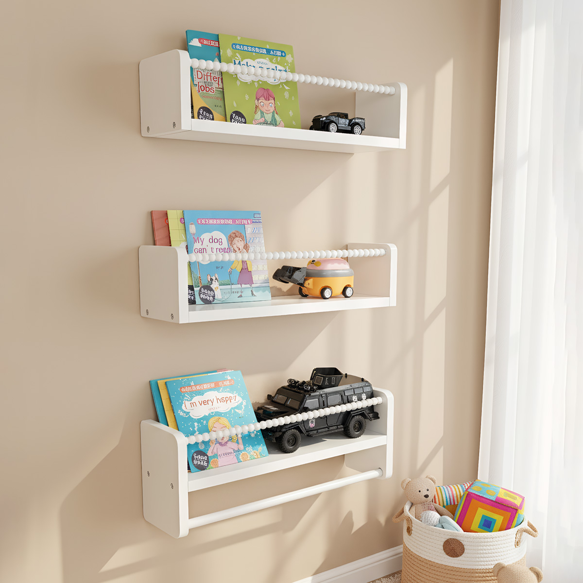 Baby Nursery Bookshelf - Houten kinderkamer boekenplanken, 15,7 inch zwevende