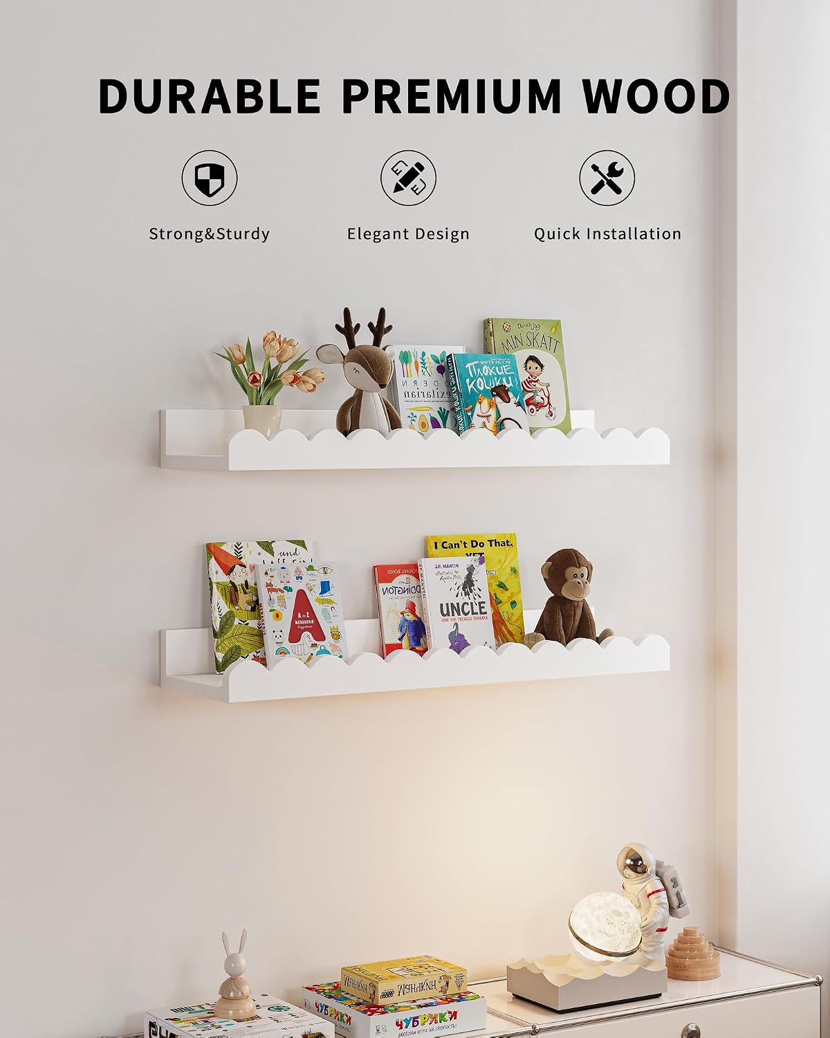 Set van 4 witte, golvende zwev - Baby Nursery Bookshelf recensie en prijs