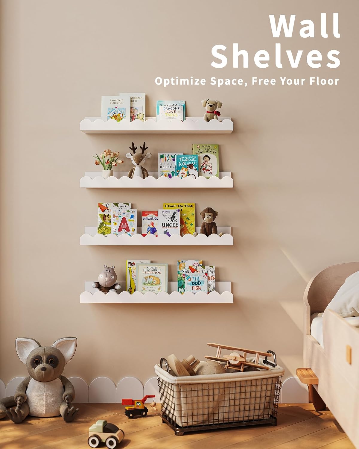 Set van 4 witte, golvende zwev - Baby Nursery Bookshelf recensie en prijs