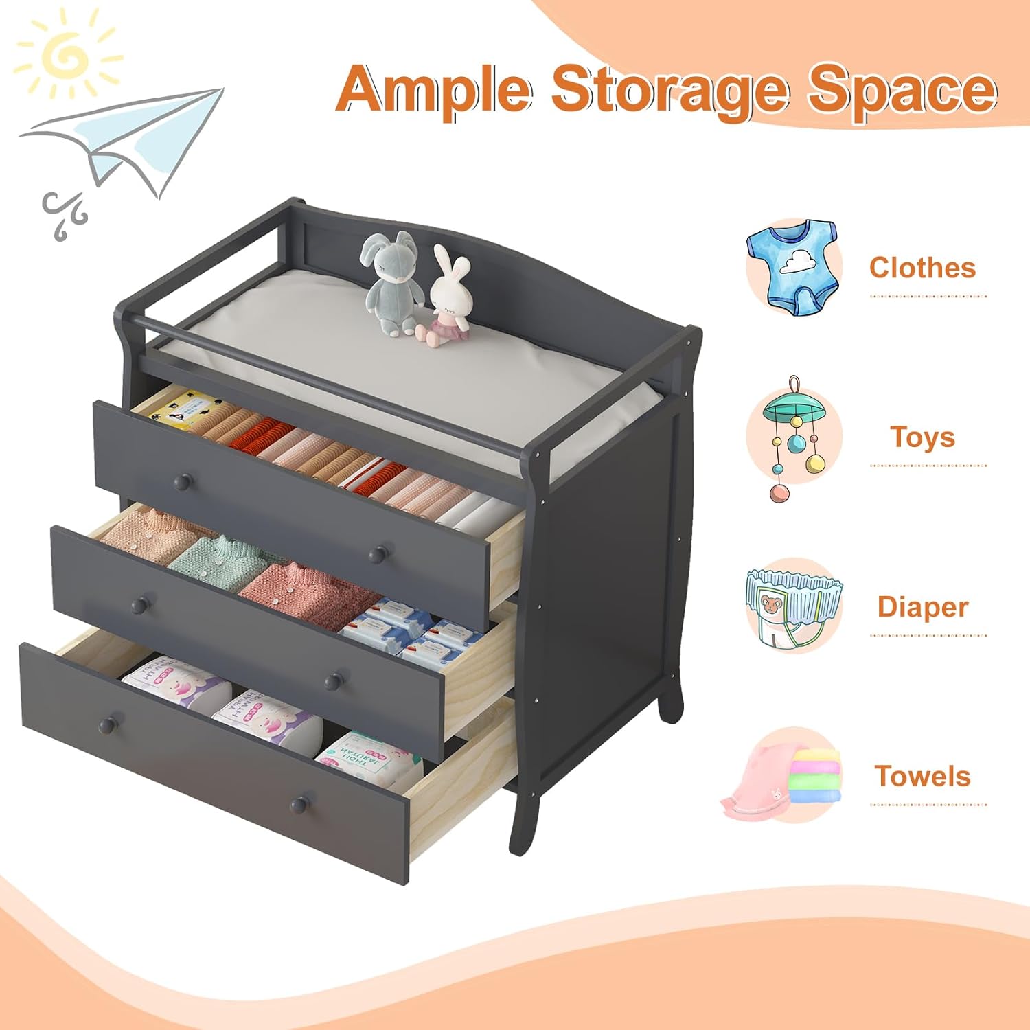 3-laden babycommode houten lui - Baby Nursery Table recensie en prijs