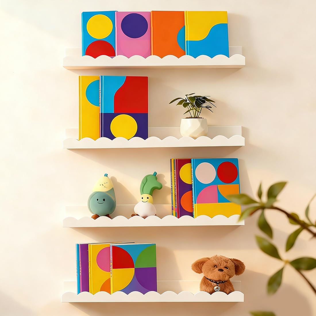 Set van 4 witte, golvend gevor - Baby Nursery Bookshelf recensie en prijs