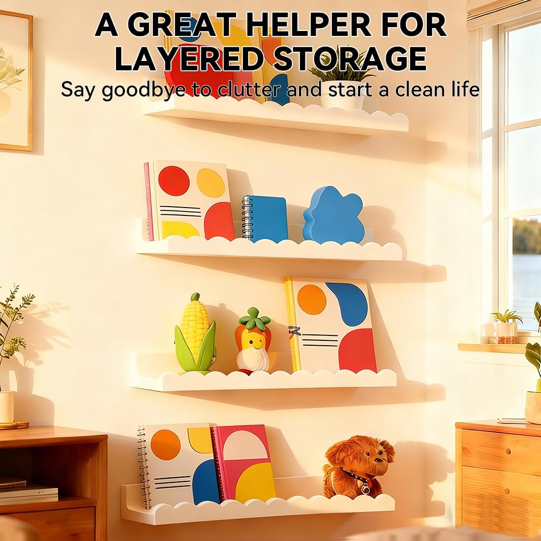 Set van 4 witte, golvend gevor - Baby Nursery Bookshelf recensie en prijs