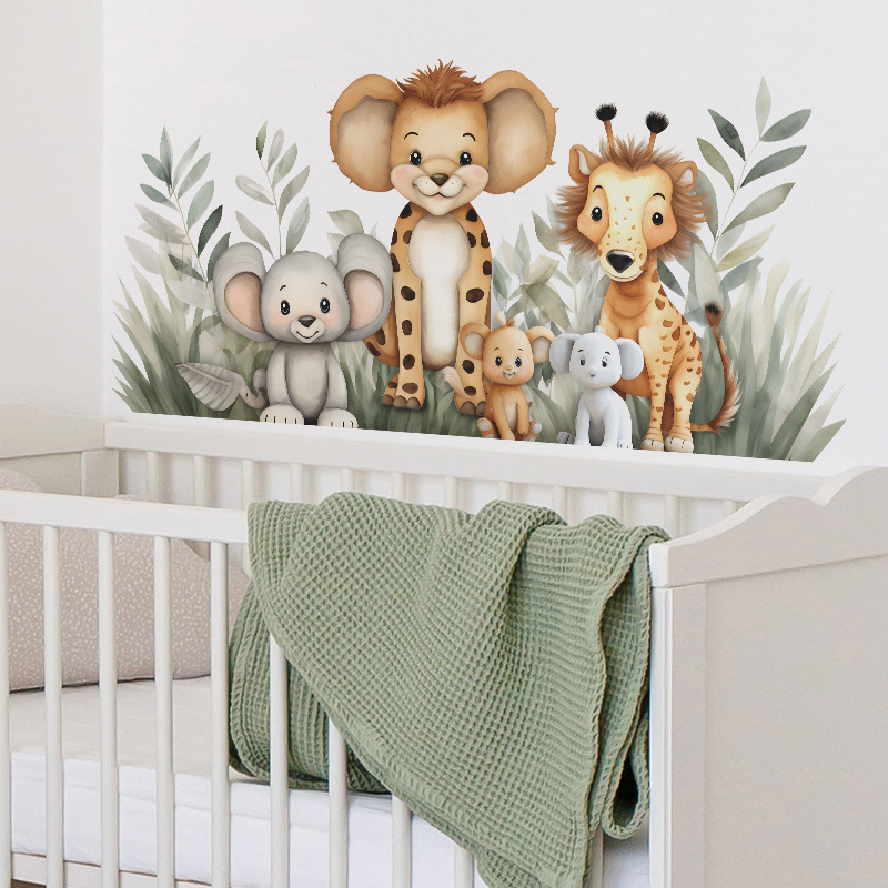 Cartoon jungle dieren muurstic - Baby Nursery Jungle Animals recensie en prijs