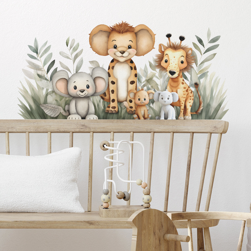 Cartoon jungle dieren muurstic - Baby Nursery Jungle Animals recensie en prijs