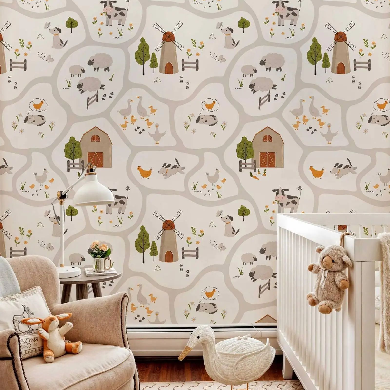 Leuke boerderijdieren kinderbe - Baby Nursery Peel And Stick Wallpaper recensie en prijs