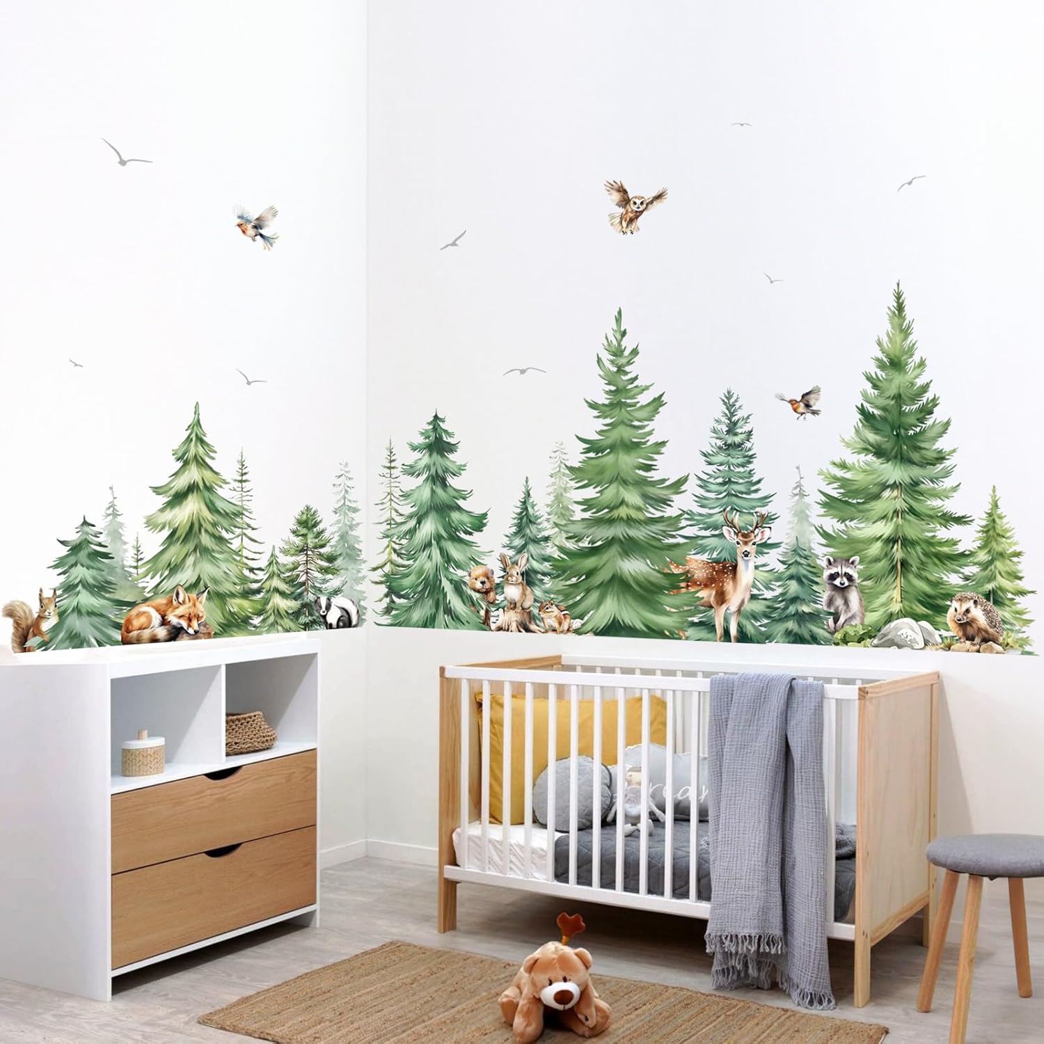 Grote aquarel pijnboom dieren  - Baby Nursery Panelling recensie en prijs