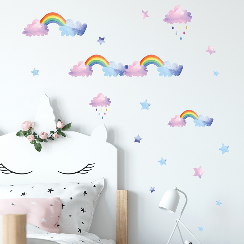 Cartoon Cloud Rainbow muurstic - Baby Nursery Wardrobe recensie en prijs