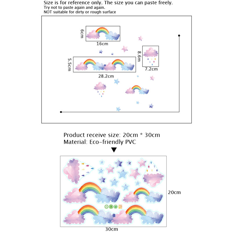 Cartoon Cloud Rainbow muurstic - Baby Nursery Wardrobe recensie en prijs