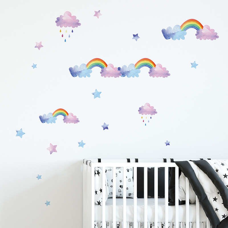 Cartoon Cloud Rainbow muurstic - Baby Nursery Wardrobe recensie en prijs