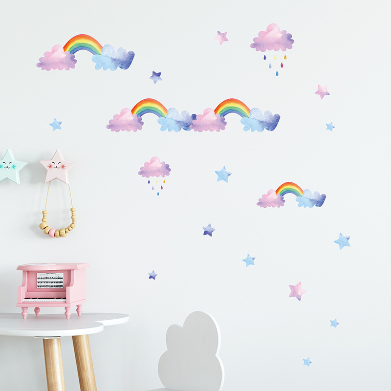Cartoon Cloud Rainbow muurstic - Baby Nursery Wardrobe recensie en prijs