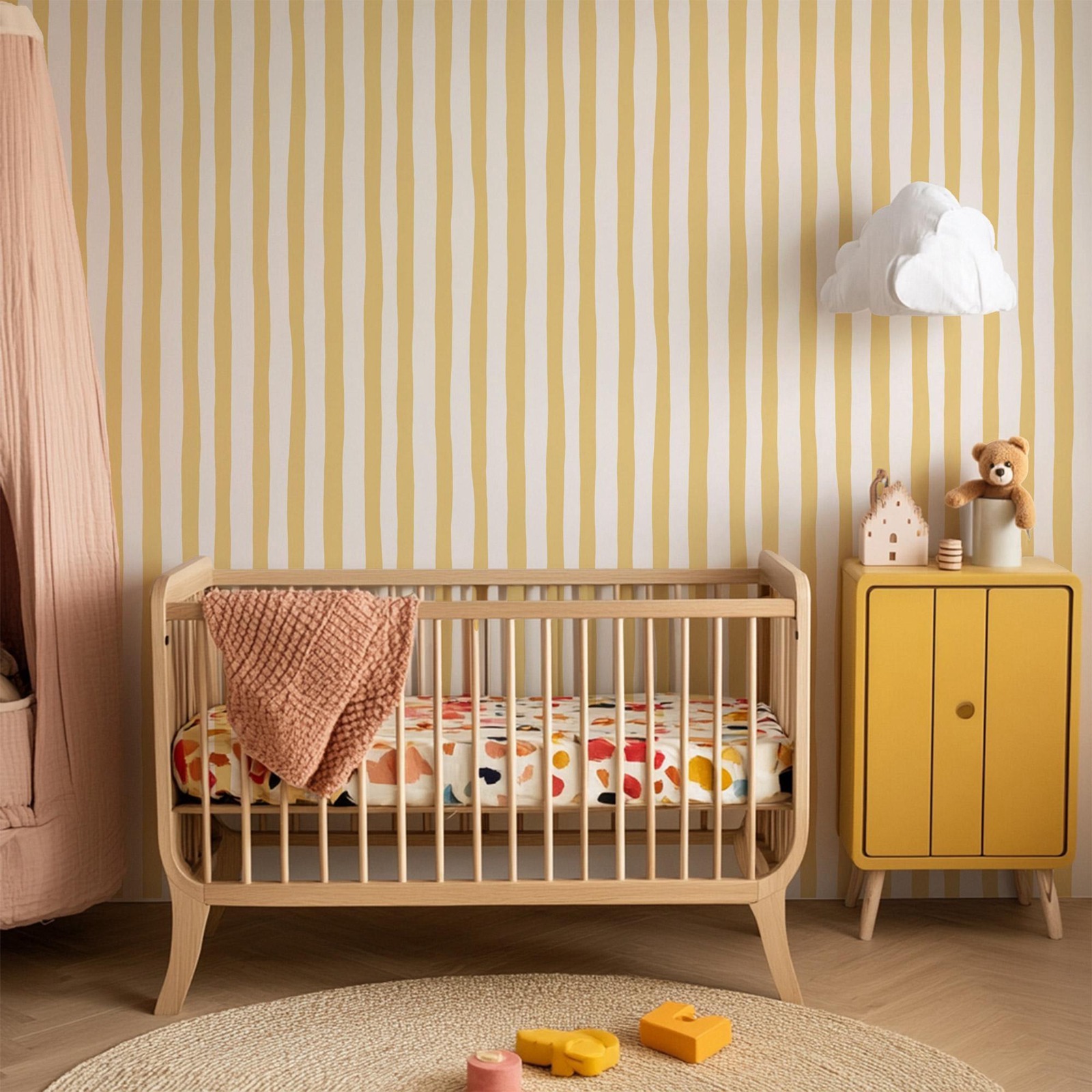 Sunshine gele wiebelde strepen - Baby Nursery Peel And Stick Wallpaper recensie en prijs