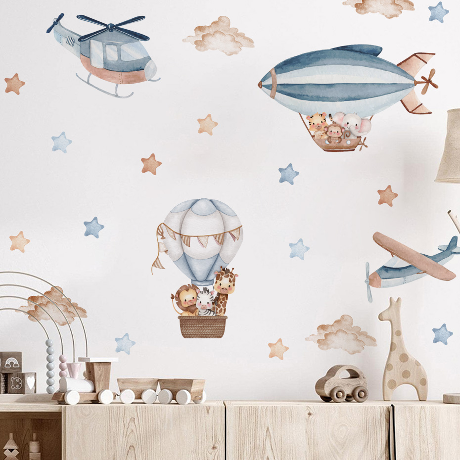 Aquarel Dieren Luchtballon Wol - Baby Nursery Wall Stickers recensie en prijs