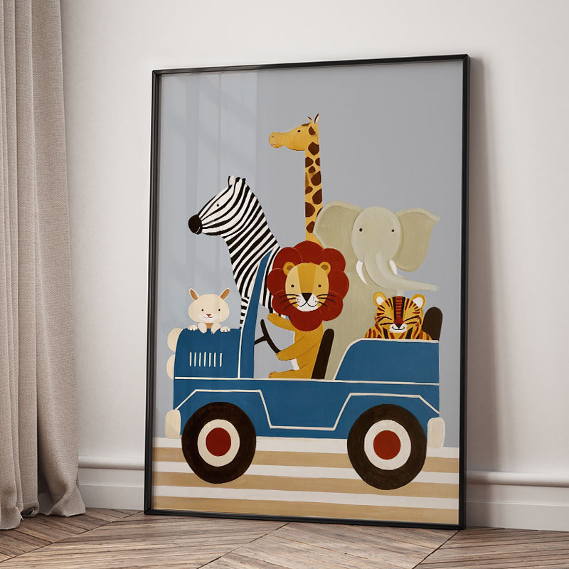 Grappige cartoon dieren auto b - Baby Nursery Items recensie en prijs