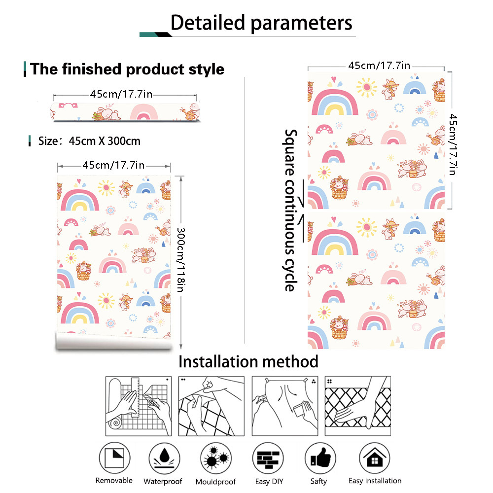 Boho Rainbow Kids Stick and Pe - Baby Nursery Peel And Stick Wallpaper recensie en prijs